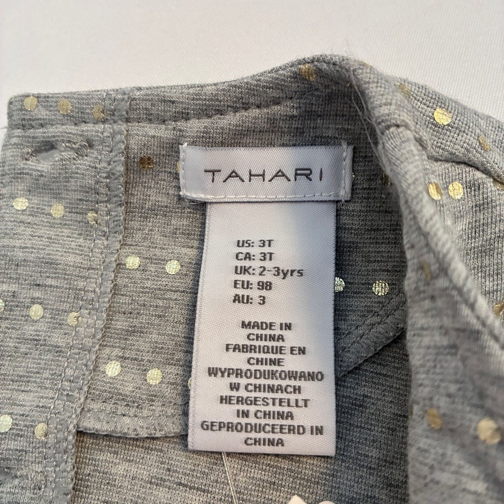 Tahari Girls Dress With Bow & Gold Metallic Dots Gray Size 3T New With Tags - Picture 7 of 8